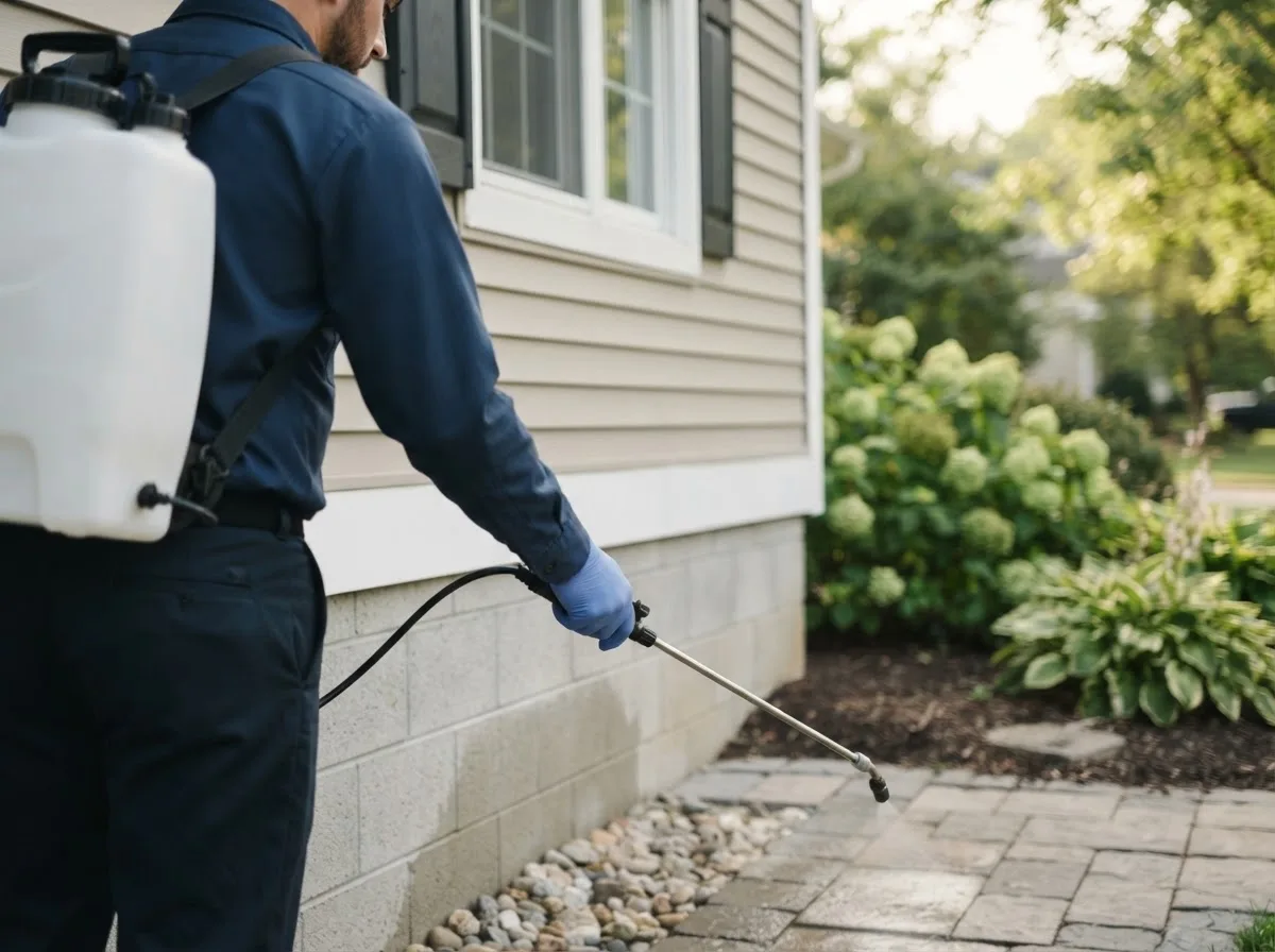 Pest control technician inspecting a home in Watford City, ND